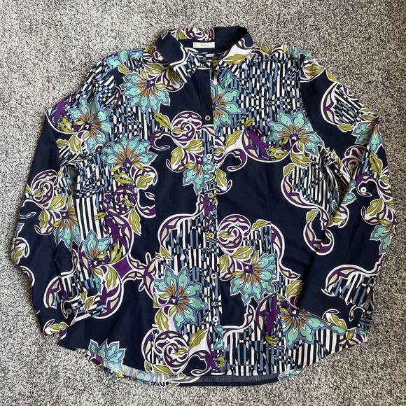 Chico’s No Iron Button-up Blouse Size XL Roll-up Sleeves - Picture 1 of 8